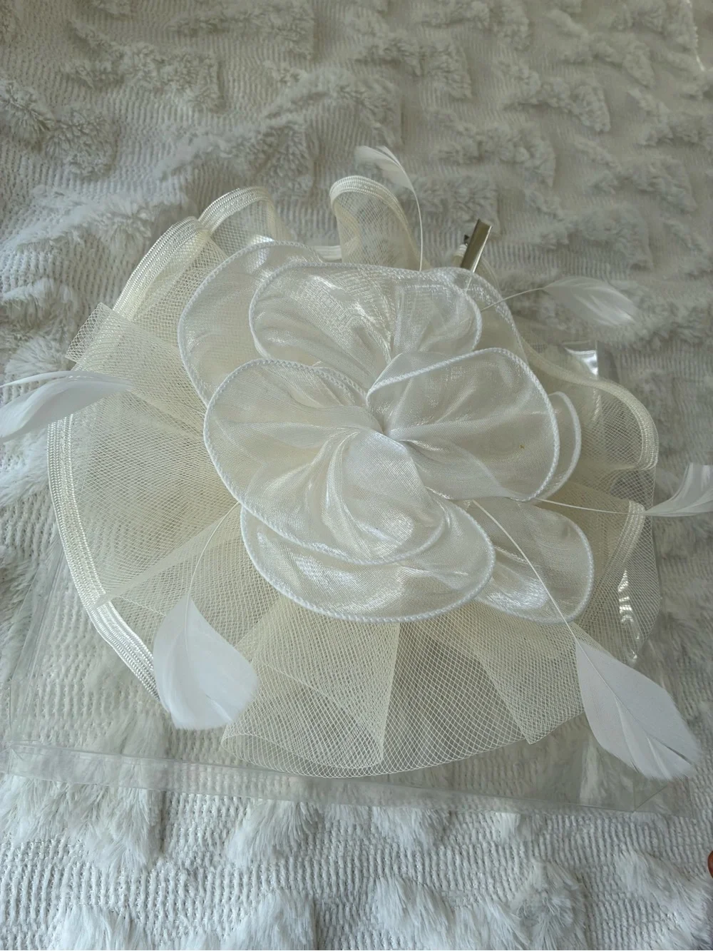 Elegant White Floral Mesh Fascinator Hair Clip